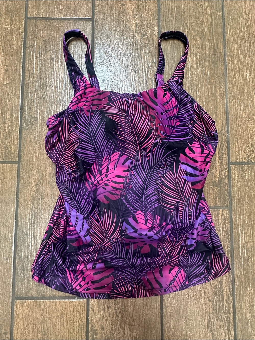 Women’s Pink & Purple Leaf Print Swim Tankini Top